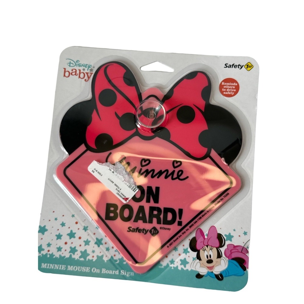 Disney Minnie On Board Safety First Sign For Your Vehicle With Suction Cup Pink